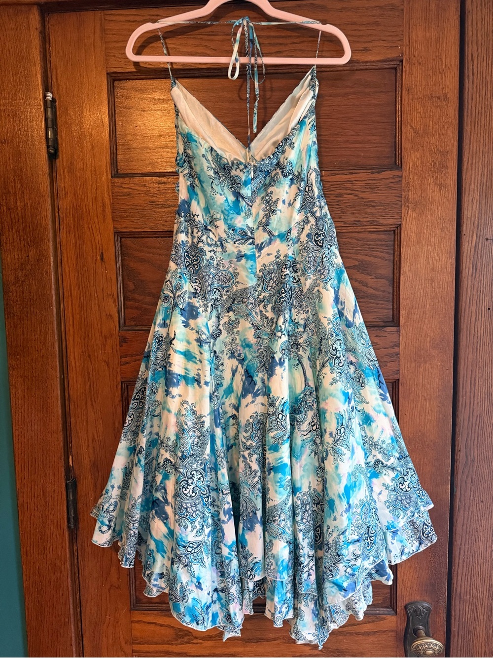 VINTAGE Y2K 100% Silk Embellished Handkerchief Hem Midi Dress V Neck Paisley 4 - Picture 5 of 6